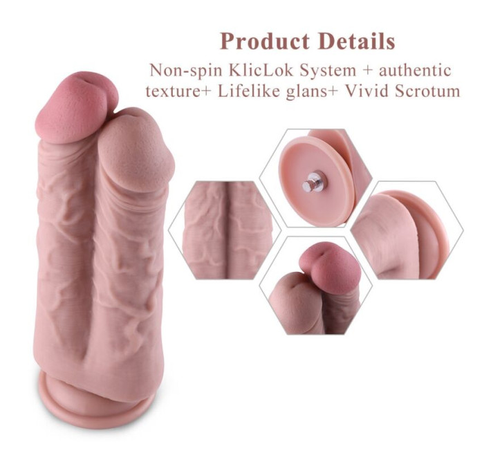 Подвійний дилдо для секс-машин Hismith 8.5″ Two Cocks One Hole Silicone Dildo