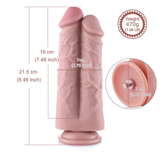 Подвійний дилдо для секс-машин Hismith 8.5″ Two Cocks One Hole Silicone Dildo