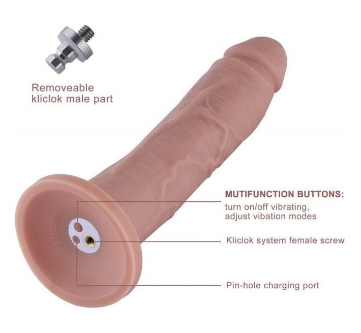 Фаллоимитатор с вибрацией для секс-машин Hismith 10.2 Silicone Dildo with Vibe, KlicLok, пульт ДУ
