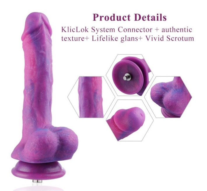 Фалоімітатор з вібрацією для секс-машин Hismith 8.2 Purple Silicone Dildo with Vibe, KlicLok