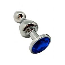 Металлическая анальна пробка Wooomy Lollypop Double Ball Metal Plug Blue L диаметр 3,5, длина 10,5см