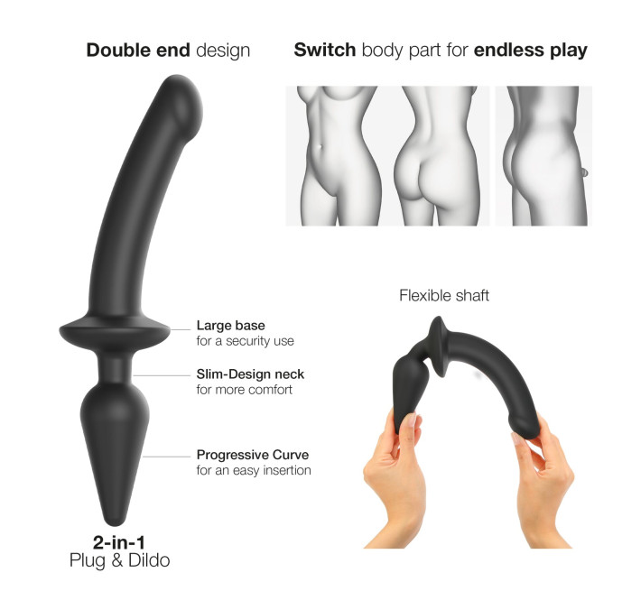 Анальная пробка с дилдо 2в1 Strap-On-Me SWITCH PLUG-IN DILDO Black XXL, диаметр 5,2/3,9 см