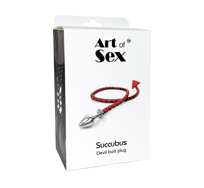 Металлическая анальная пробка L с дьявольским хвостом Art of Sex - Succubus, экокожа, черный/золото