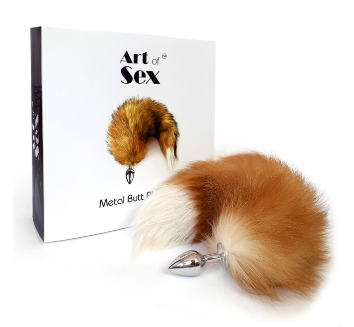 Металева анальна пробка з хвостом із натурального хутра Art of Sex size M Red fox