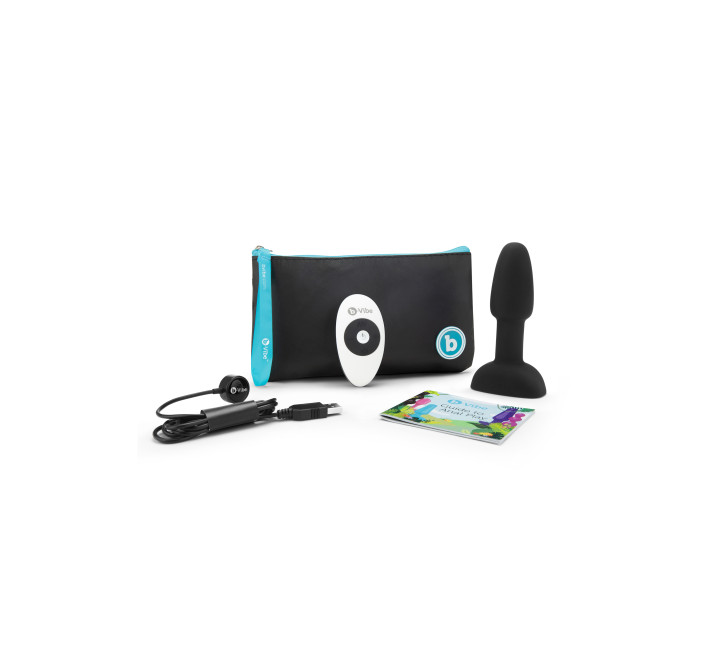 Анальна пробка з вібрацією і кульками, що обертаються B-Vibe Rimming Petite, з пультом, Чорна