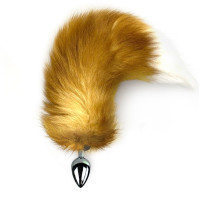 Металева анальна пробка з хвостом із натурального хутра Art of Sex size M Red fox