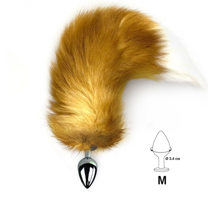 Металева анальна пробка з хвостом із натурального хутра Art of Sex size M Red fox