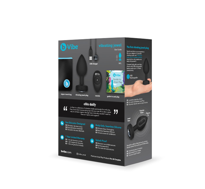 Анальна пробка з вібрацією та пультом B-Vibe Vibrating Jewel Plug, чорна, M/L