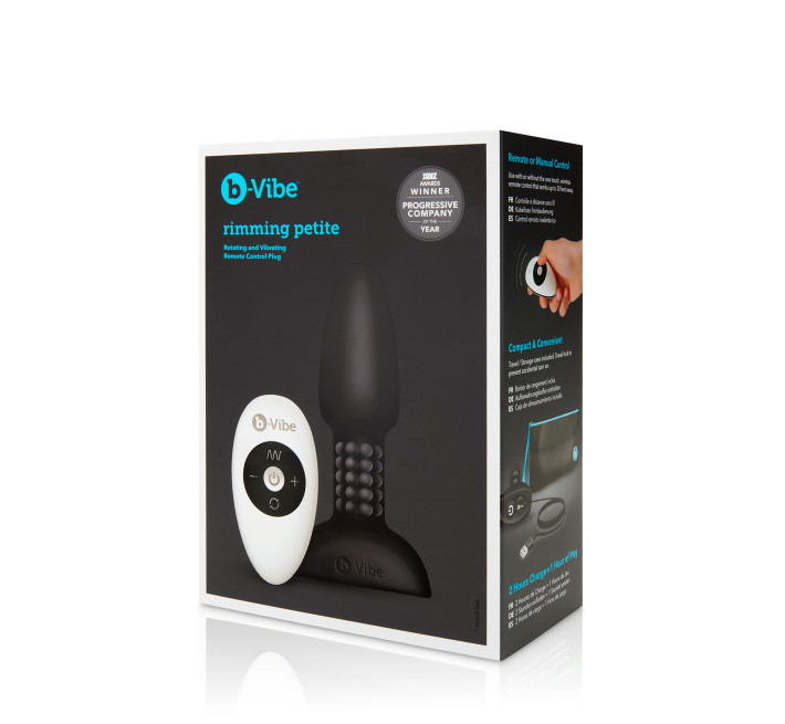 Анальна пробка з вібрацією і кульками, що обертаються B-Vibe Rimming Petite, з пультом, Чорна