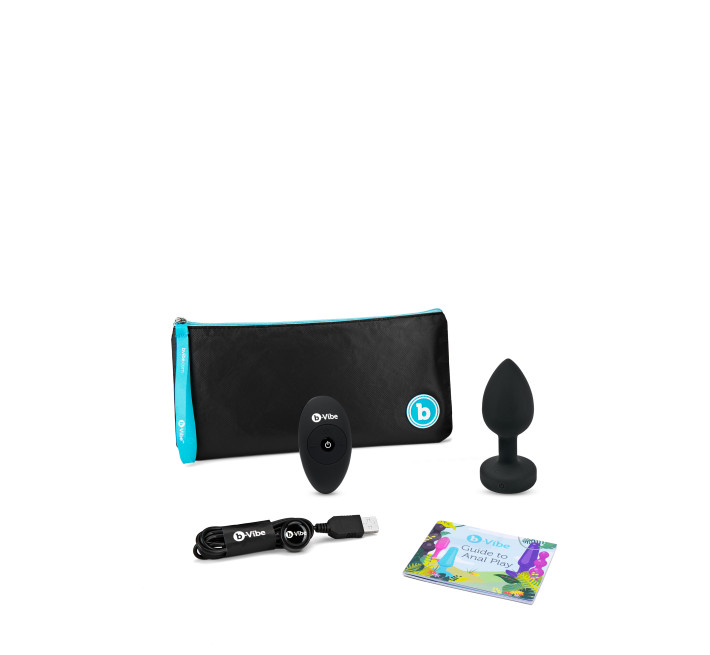 Анальна пробка з вібрацією та пультом B-Vibe Vibrating Jewel Plug, чорна, M/L