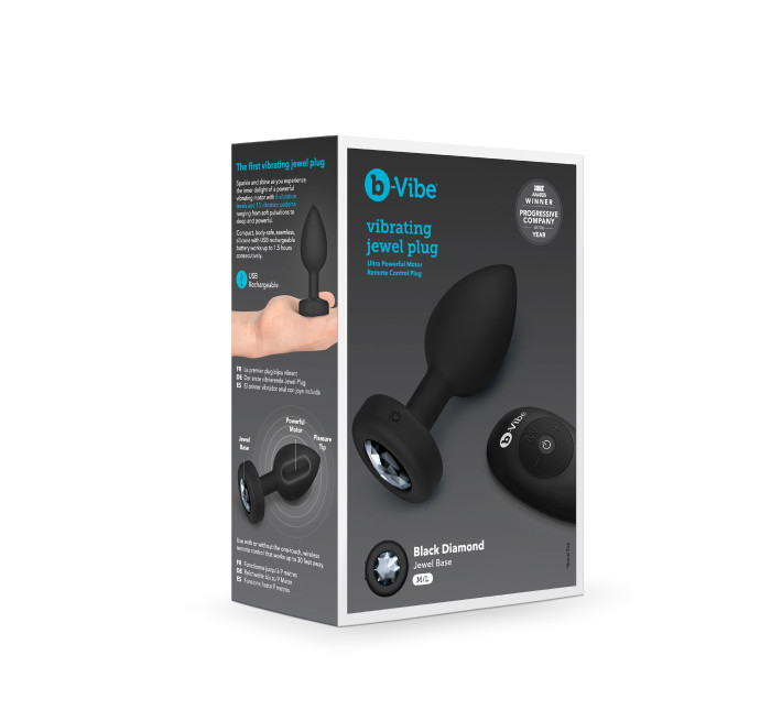 Анальна пробка з вібрацією та пультом B-Vibe Vibrating Jewel Plug, чорна, M/L