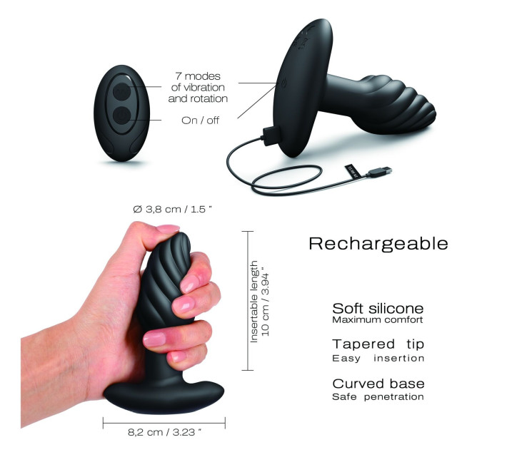 Анальная пробка с вибрацией и жемчужным массажем Dorcel Spin Plug, макс. диам. 3,8 см, пульт ДУ