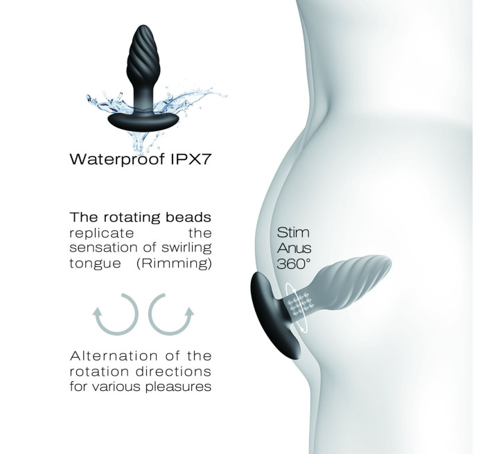 Анальная пробка с вибрацией и жемчужным массажем Dorcel Spin Plug, макс. диам. 3,8 см, пульт ДУ