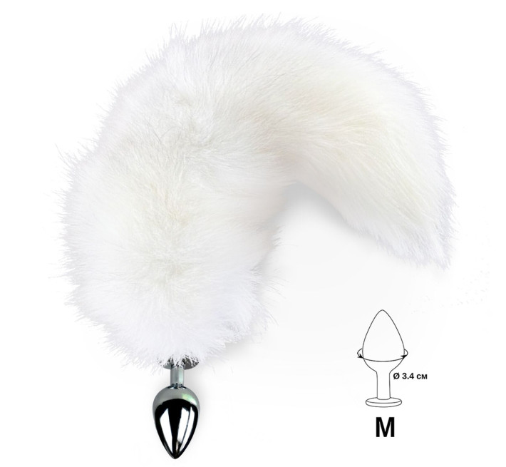 Металлическая анальная пробка с хвостом из натурального меха Art of Sex size M White fox