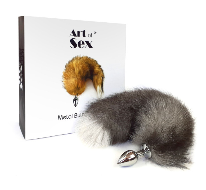 Металева анальна пробка з хвостом із натурального хутра Art of Sex size M Artctic fox