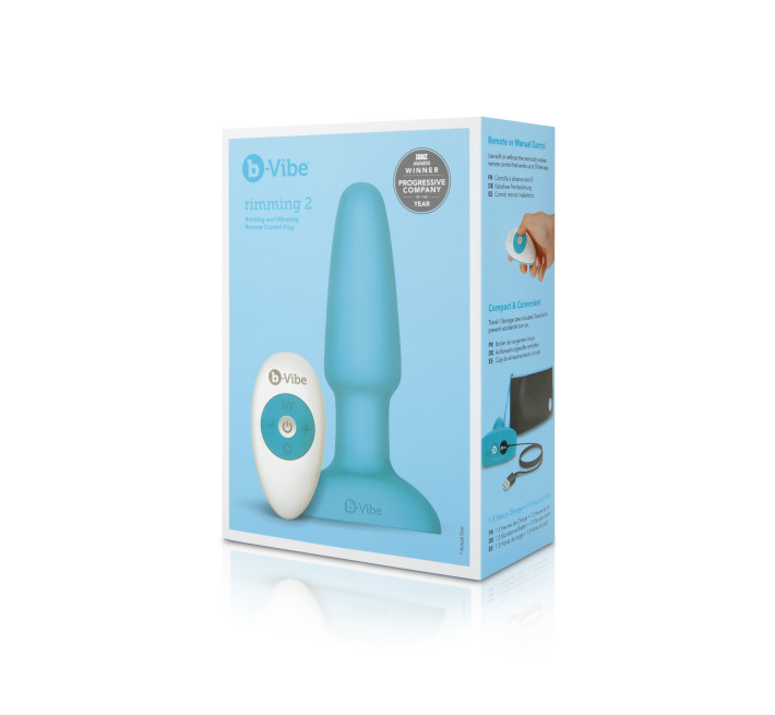 Анальна пробка з вібрацією та імітацією риммінгу B-Vibe Rimming Plug 2, блакитна