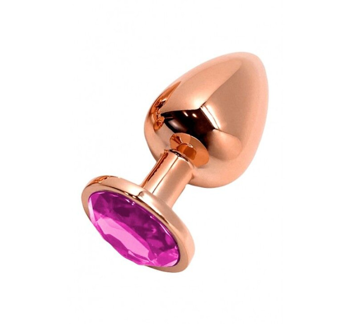 Металева анальна пробка Wooomy Tralalo Rose Gold Metal Plug Magenta L, діаметр 4 см, довжина 9 см