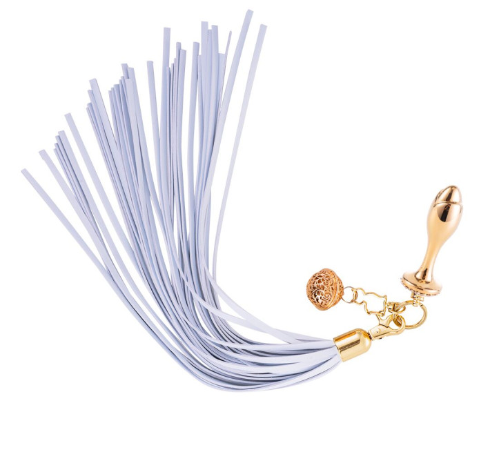 Металева анальна пробка Хвіст поні LOCKINK SEVANDA White Pony-Tail Anal Rose-shape Plug