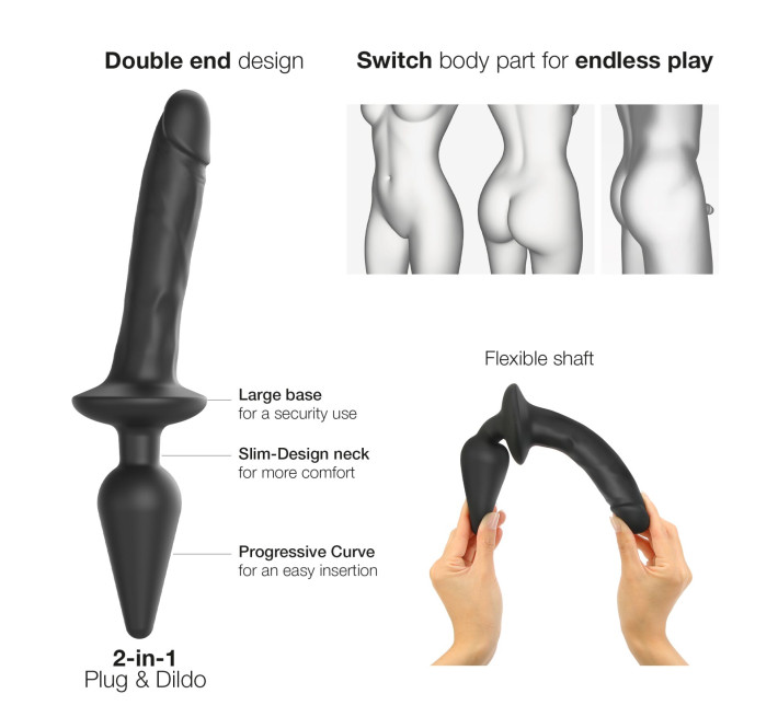 Анальная пробка с дилдо 2в1 Strap-On-Me SWITCH PLUG-IN REALISTIC DILDO Black XXL, диаметр 5,2/3,9 см