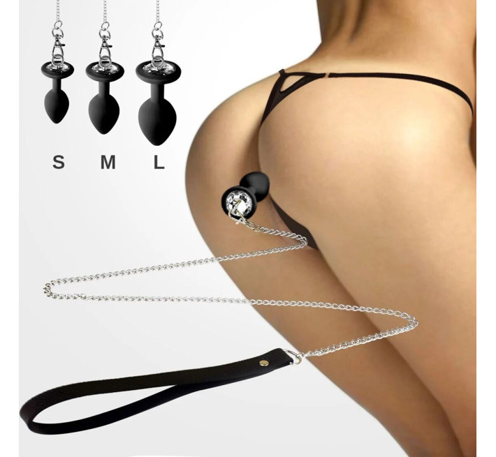 Силиконовая анальная пробка Art of Sex Silicone Anal Plug with Leash size M с поводком Black