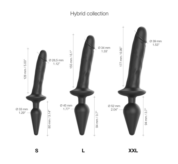 Анальная пробка с дилдо 2в1 Strap-On-Me SWITCH PLUG-IN REALISTIC DILDO Black XXL, диаметр 5,2/3,9 см