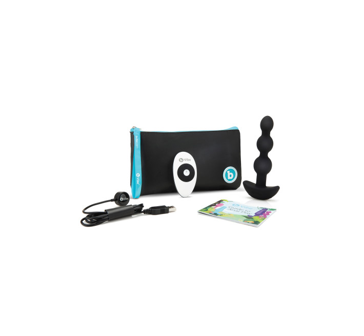 Анальные шарики с пультом, 2 мотора B-Vibe TRIPLET ANAL BEADS, черные