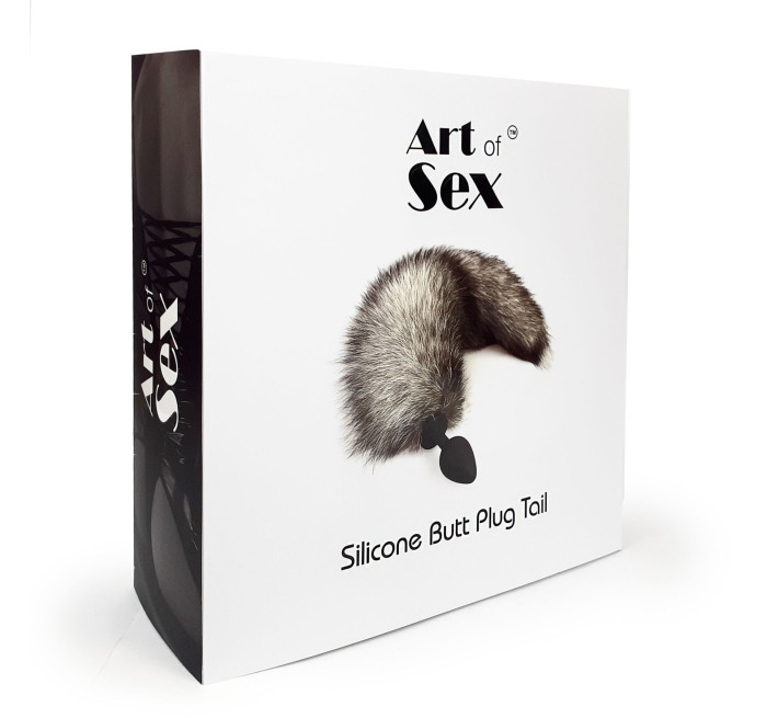 Силіконова анальна пробка з хвостом із натурального хутра Art of Sex size M Artctic fox