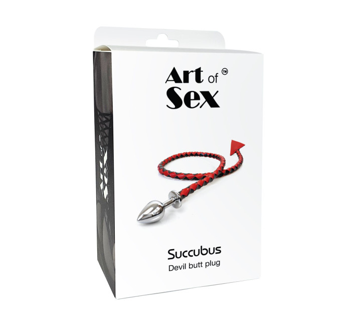 Металлическая анальная пробка S с дьявольским хвостом Art of Sex - Succubus, экокожа, черный/красный