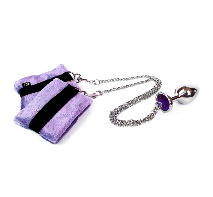 Наручники с металлической анальной пробкой Art of Sex Handcuffs with Metal Anal Plug size M Purple