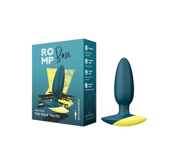 Анальна вібропробка Romp Bass Dark Green, силікон, перезаряджувана, макс. діаметр 3 см