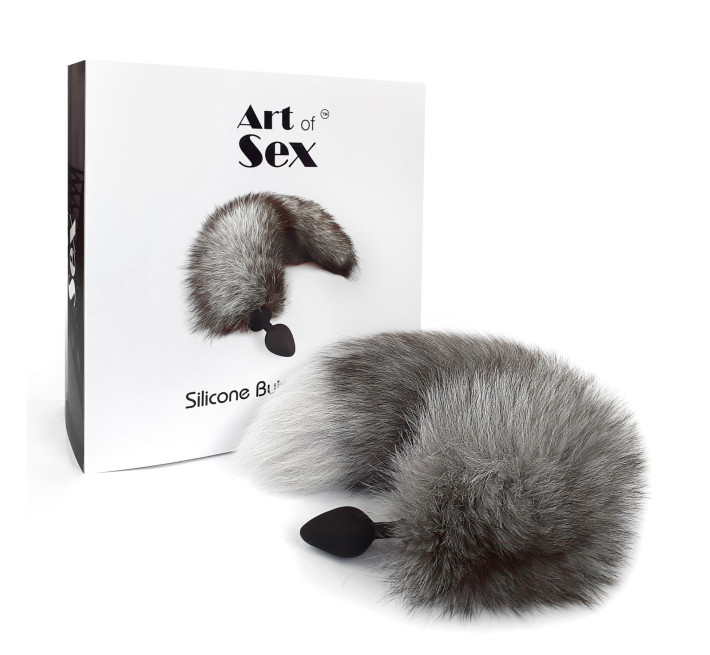 Силіконова анальна пробка з хвостом із натурального хутра Art of Sex size M Artctic fox