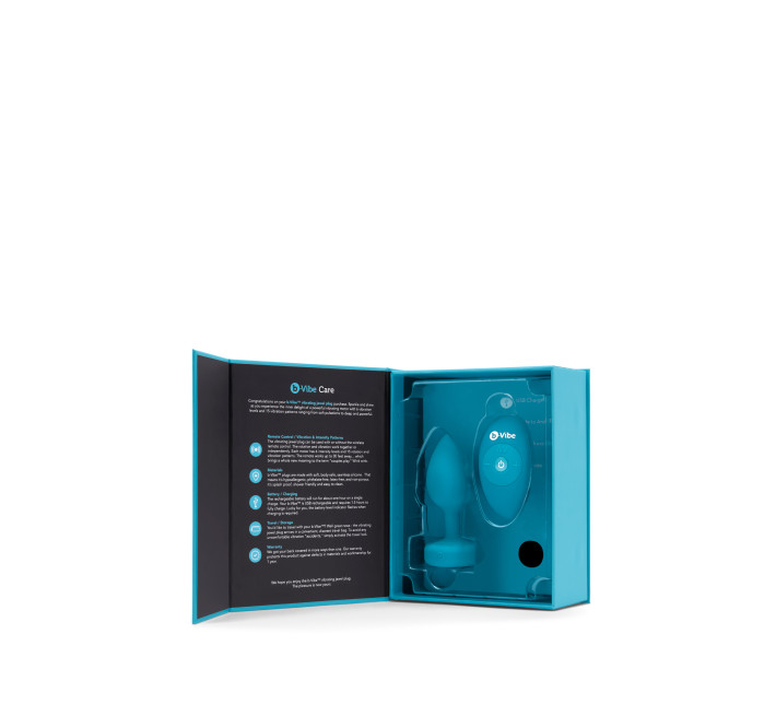 Анальна пробка з вібрацією та каменем B-Vibe Vibrating Jewel Plug, блакитна, S/M