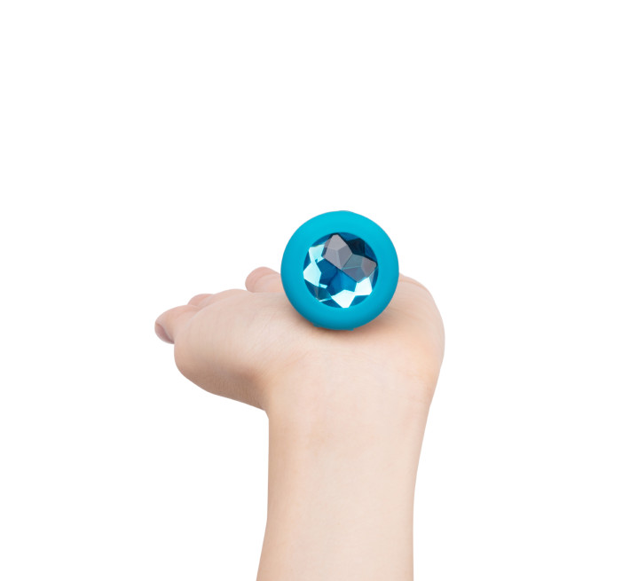 Анальна пробка з вібрацією та каменем B-Vibe Vibrating Jewel Plug, блакитна, S/M