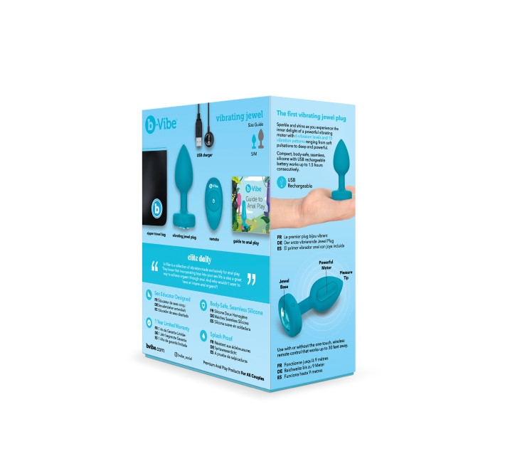 Анальна пробка з вібрацією та каменем B-Vibe Vibrating Jewel Plug, блакитна, S/M