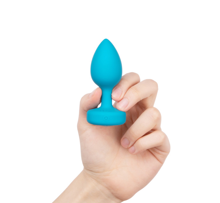 Анальна пробка з вібрацією та каменем B-Vibe Vibrating Jewel Plug, блакитна, S/M