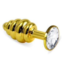 Анальна пробка LoveToy Heavy Metal Anal Plug Gold Rosebud Spiral Clear