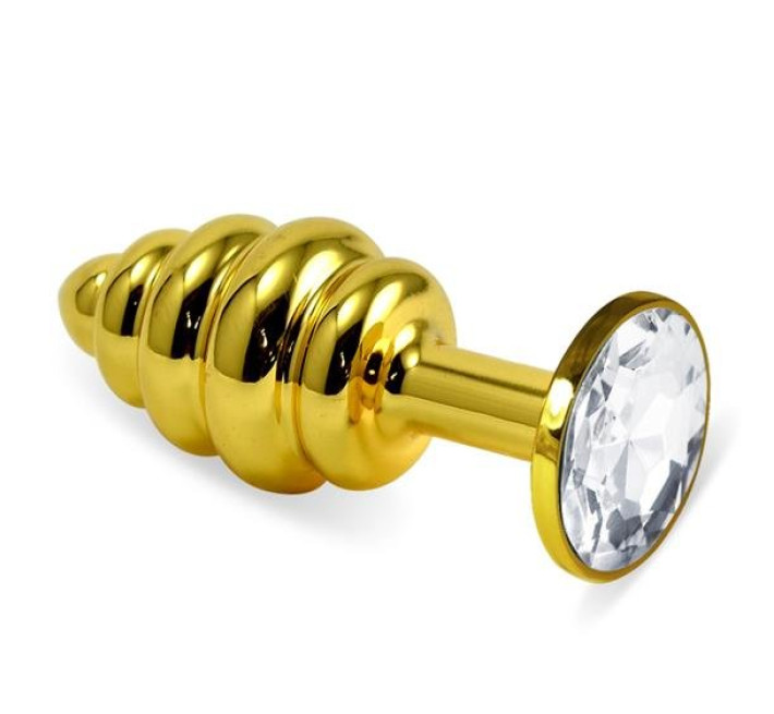 Анальна пробка LoveToy Heavy Metal Anal Plug Gold Rosebud Spiral Clear