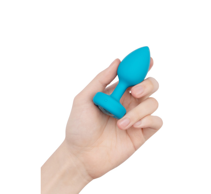 Анальна пробка з вібрацією та каменем B-Vibe Vibrating Jewel Plug, блакитна, S/M