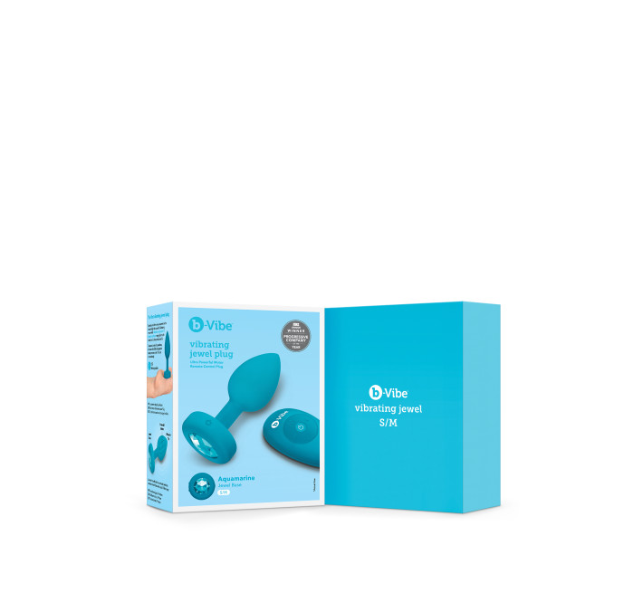 Анальна пробка з вібрацією та каменем B-Vibe Vibrating Jewel Plug, блакитна, S/M