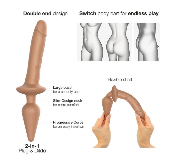 Анальна пробка з дилдо 2в1 Strap-On-Me SWITCH PLUG-IN REALISTIC DILDO Caramel S, діаметр 3,3/2,9 см