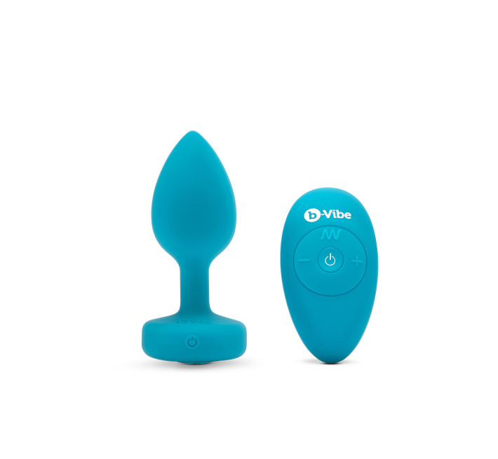 Анальна пробка з вібрацією та каменем B-Vibe Vibrating Jewel Plug, блакитна, S/M