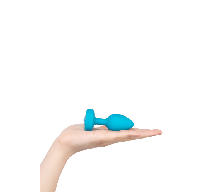 Анальна пробка з вібрацією та каменем B-Vibe Vibrating Jewel Plug, блакитна, S/M