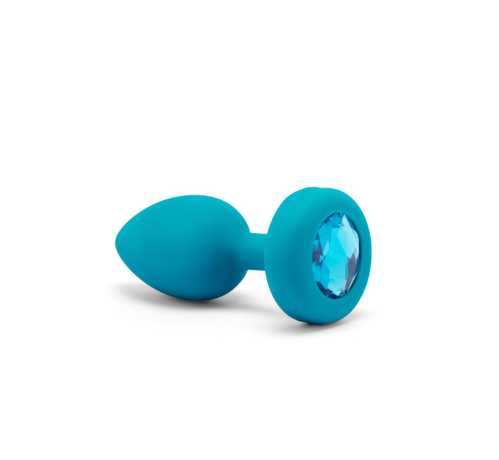 Анальна пробка з вібрацією та каменем B-Vibe Vibrating Jewel Plug, блакитна, S/M
