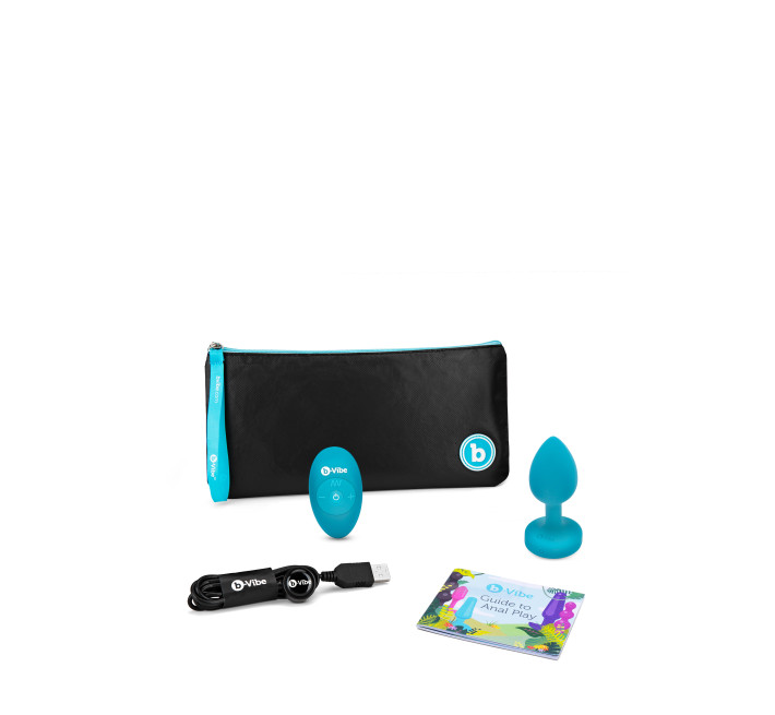 Анальна пробка з вібрацією та каменем B-Vibe Vibrating Jewel Plug, блакитна, S/M