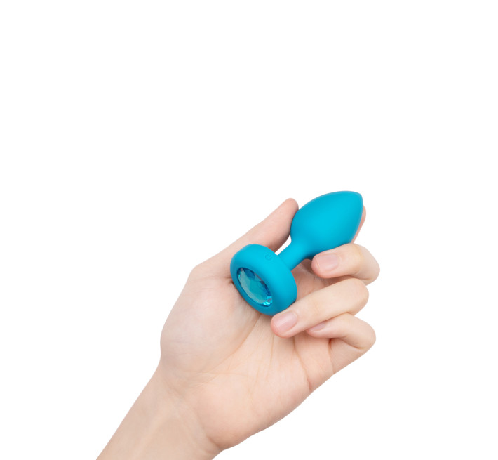 Анальна пробка з вібрацією та каменем B-Vibe Vibrating Jewel Plug, блакитна, S/M