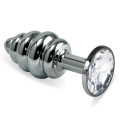 Анальна пробка LoveToy Heavy Metal Anal Plug Silver Rosebud Spiral Clear