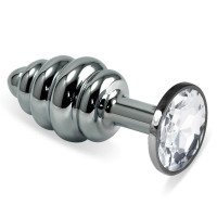 Анальна пробка LoveToy Heavy Metal Anal Plug Silver Rosebud Spiral Clear