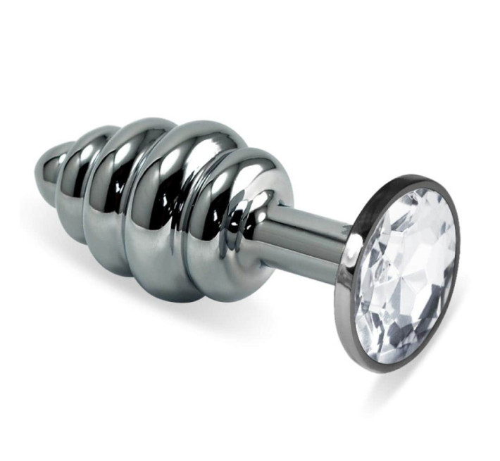 Анальна пробка LoveToy Heavy Metal Anal Plug Silver Rosebud Spiral Clear