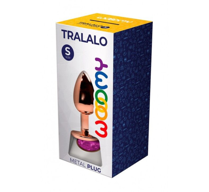 Металлическая анальная пробка Wooomy Tralalo Rose Gold Metal Plug Magenta S диаметр 2,8см, длина 7см