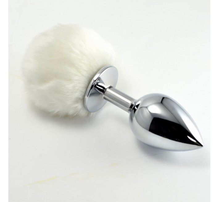 Анальная пробка LoveToy Heavy Metal Anal Plug Pompon S White